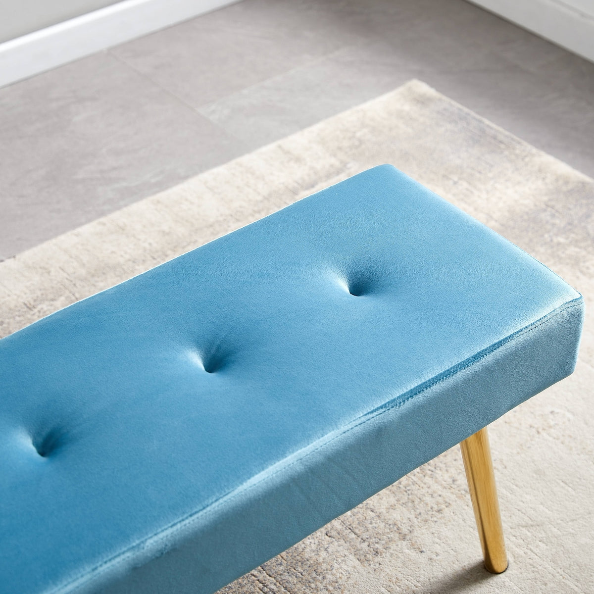Long Bench Bedroom Bed End Stool Bed Benches Tufted Velvet With Gold Legs