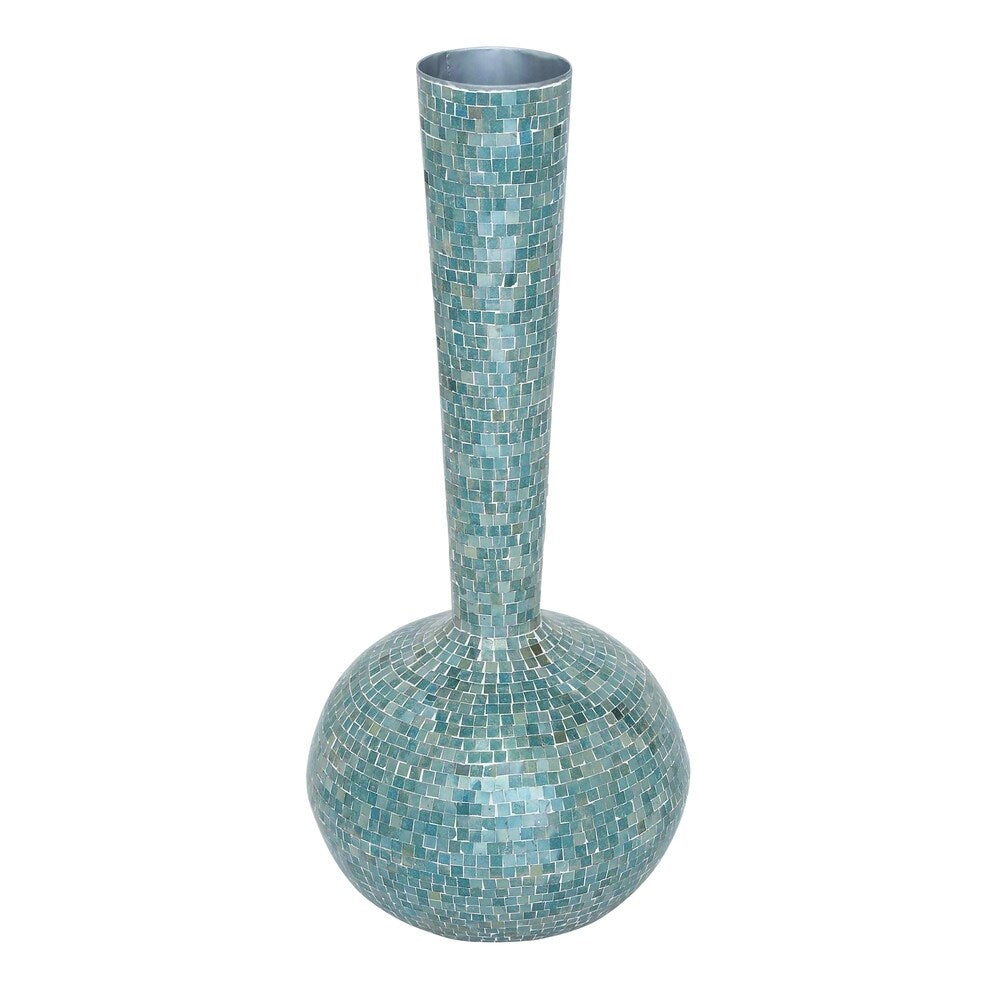 Long Neck Decanter Vase With Blue Colored Mosaic Mirror Tiles (Small)