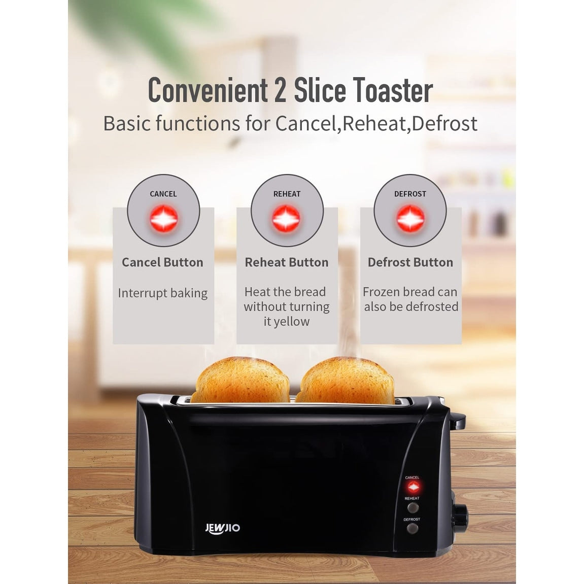Long Slot Toaster 2 Slice Best Toaster 2 Slice Wide Slot, Vintage Black Toaster with Easy To Use, 1000w