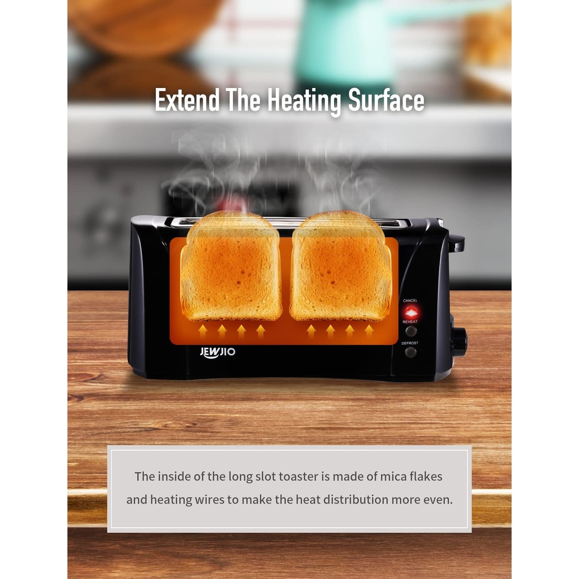 Long Slot Toaster 2 Slice Best Toaster 2 Slice Wide Slot, Vintage Black Toaster with Easy To Use, 1000w