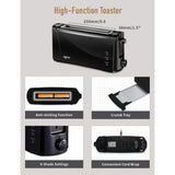Long Slot Toaster 2 Slice Best Toaster 2 Slice Wide Slot, Vintage Black Toaster with Easy To Use, 1000w