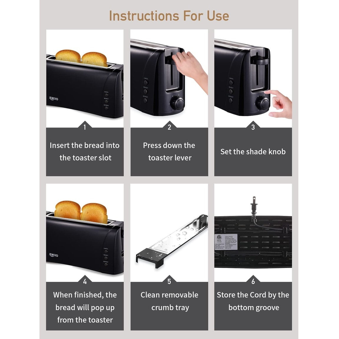 Long Slot Toaster 2 Slice Best Toaster 2 Slice Wide Slot, Vintage Black Toaster with Easy To Use, 1000w