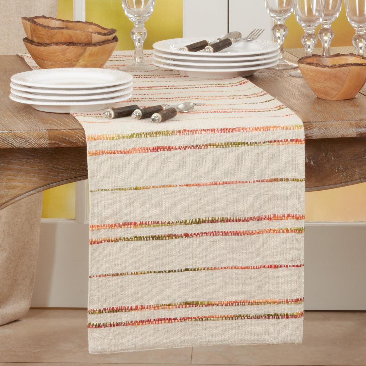 Long Table Runner With Woven Line Design