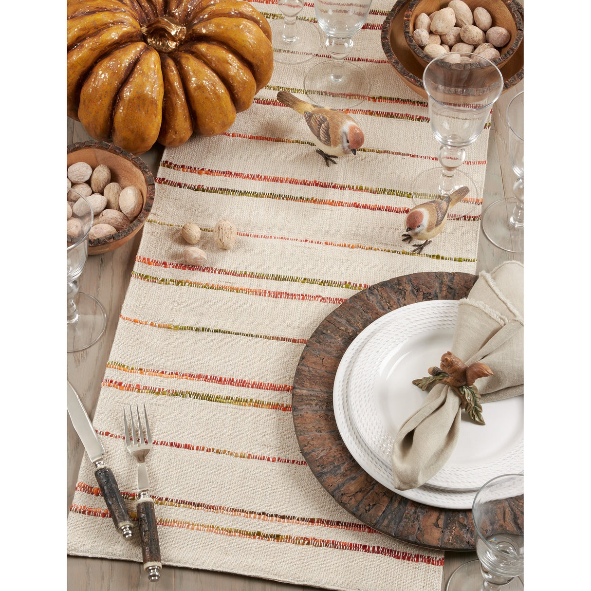 Long Table Runner With Woven Line Design