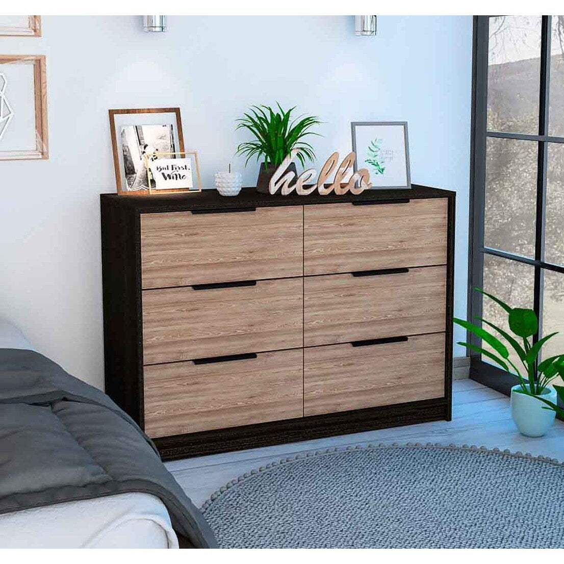 Longhill 6-Drawer Rectangle Dresser Black Wengue and Pine