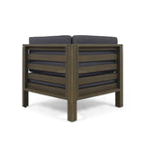 Lono Outdoor Modern 8 Seater Acacia Wood Sectional Sofa Set with Fire Pit and Tank Holder by Christopher Knight Home