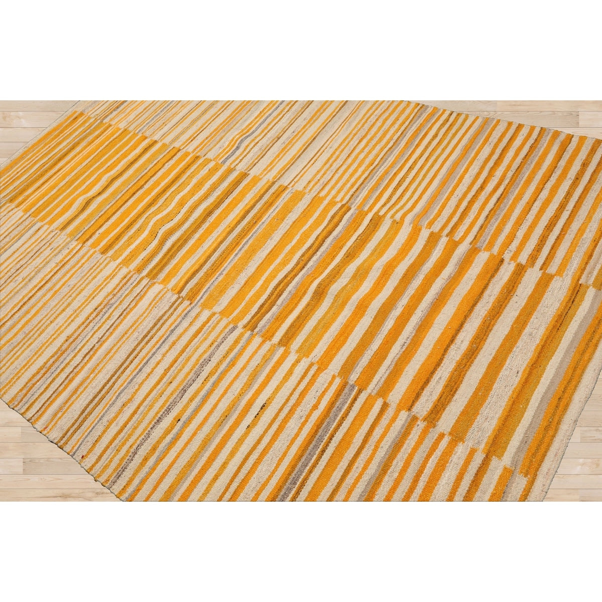 LoomBloom Beige 100% Wool Hand Woven Contemporary Oriental Area Rug - 5' 3'' x 7' 7''