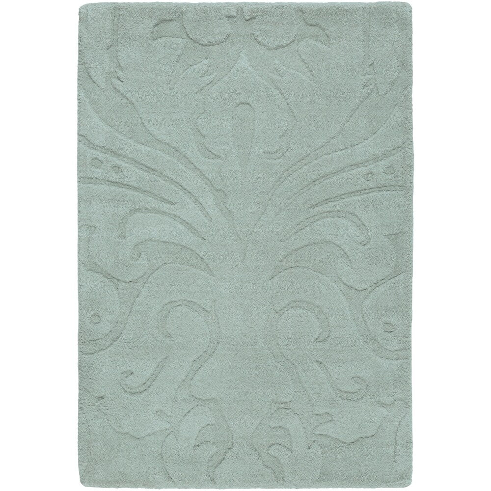 Loomed Light Blue Damask Pattern Wool Area Rug - 8' x 11'