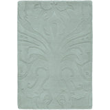 Loomed Light Blue Damask Pattern Wool Area Rug - 8' x 11'