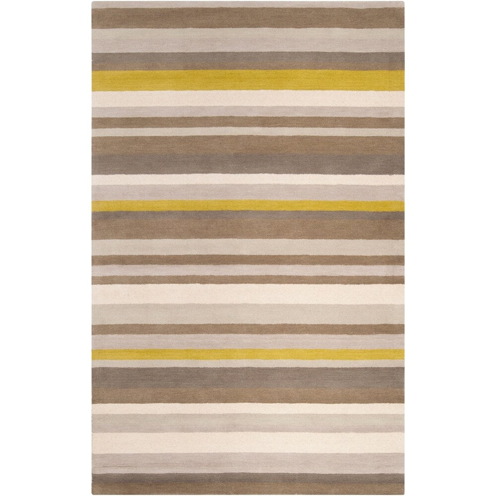 Loomed Olive/Oatmeal/Mustard Striped Madison Square Wool Area Rug - 5' x 7'6"