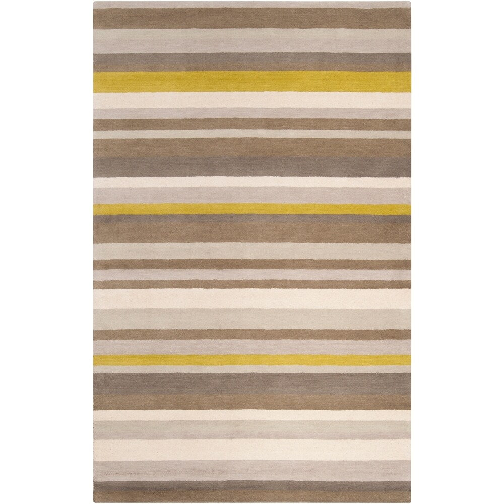 Loomed Olive/Oatmeal/Mustard Striped Madison Square Wool Area Rug - 5' x 7'6"