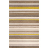 Loomed Olive/Oatmeal/Mustard Striped Madison Square Wool Area Rug - 5' x 7'6"