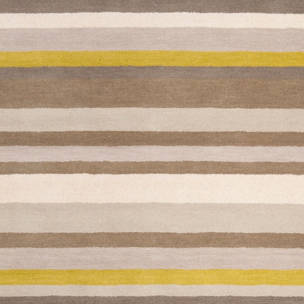 Loomed Olive/Oatmeal/Mustard Striped Madison Square Wool Area Rug - 5' x 7'6"