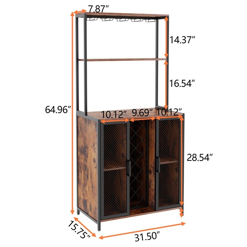Loomie Wine Bar Cabinet with LED Lights, Rustic