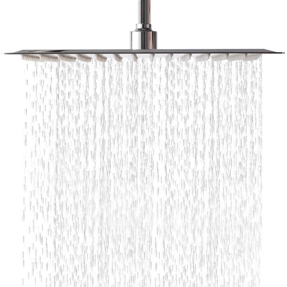 12-in Polish Brushed Nickel Solid Square Ultrathin Rainfall Shower Head with Silicone Nozzle