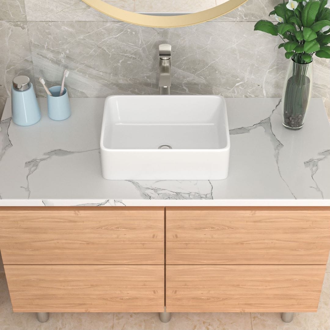 Lordear 19 inch Ceramic White/Black Bathroom Sink Rectangular Vessel Sink