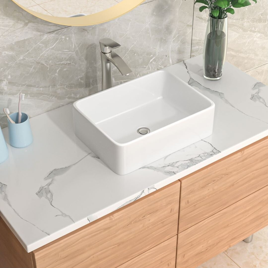 Lordear 19 inch Ceramic White/Black Bathroom Sink Rectangular Vessel Sink