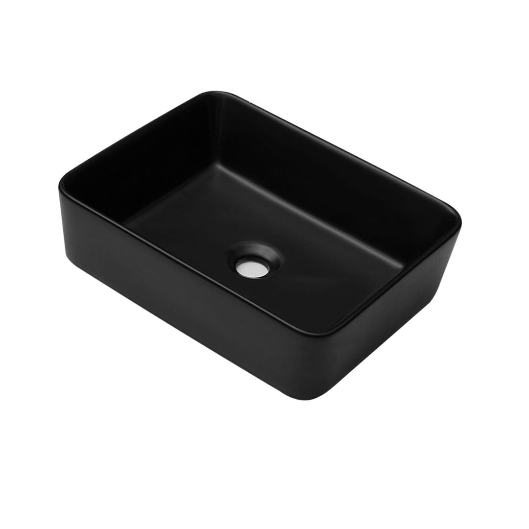 Lordear 19 inch Ceramic White/Black Bathroom Sink Rectangular Vessel Sink