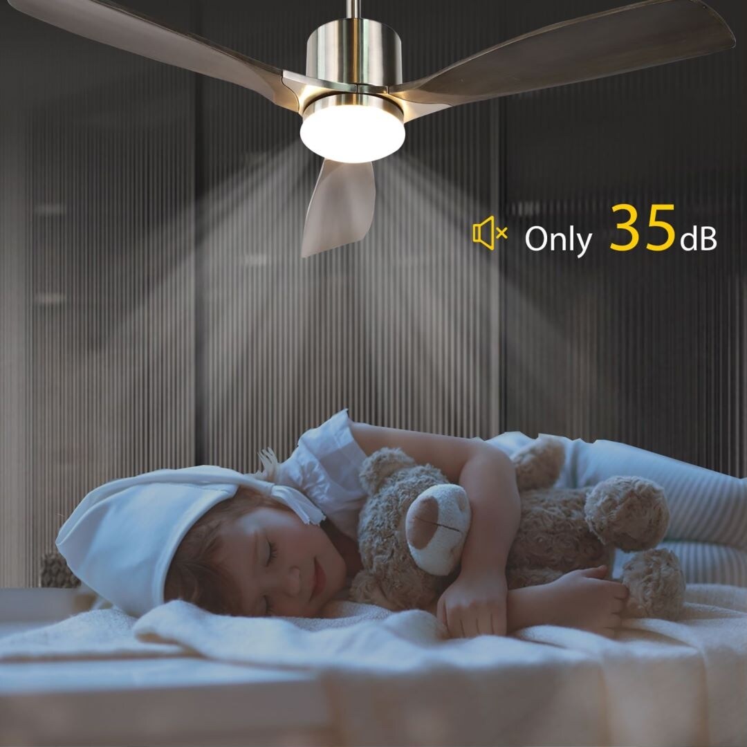 Lordear 52" Grizzle Gray Blade Brushed Finish Blade Arm Downrod Ceiling Fan with Dimmable Light