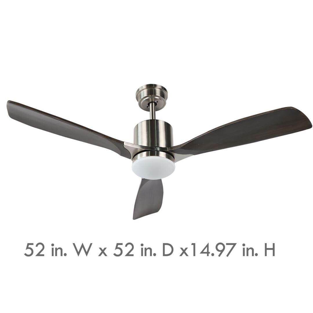 Lordear 52" Grizzle Gray Blade Brushed Finish Blade Arm Downrod Ceiling Fan with Dimmable Light