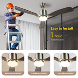 Lordear 52" Grizzle Gray Blade Brushed Finish Blade Arm Downrod Ceiling Fan with Dimmable Light