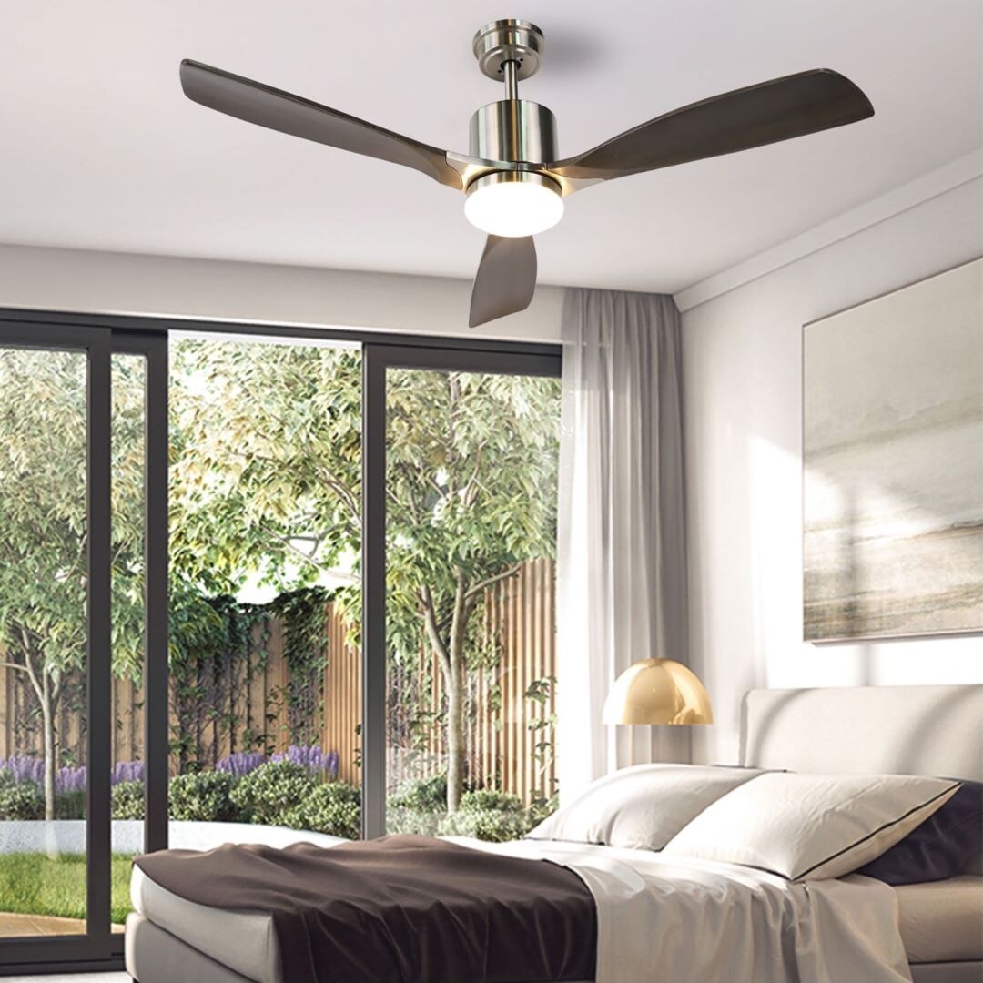 Lordear 52" Grizzle Gray Blade Brushed Finish Blade Arm Downrod Ceiling Fan with Dimmable Light