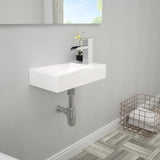 Lordear Bathroom Wall Mount Rectangle Corner Sink White Porcelain Ceramic Vessel Sink