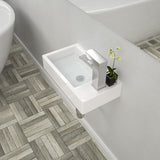 Lordear Bathroom Wall Mount Rectangle Corner Sink White Porcelain Ceramic Vessel Sink