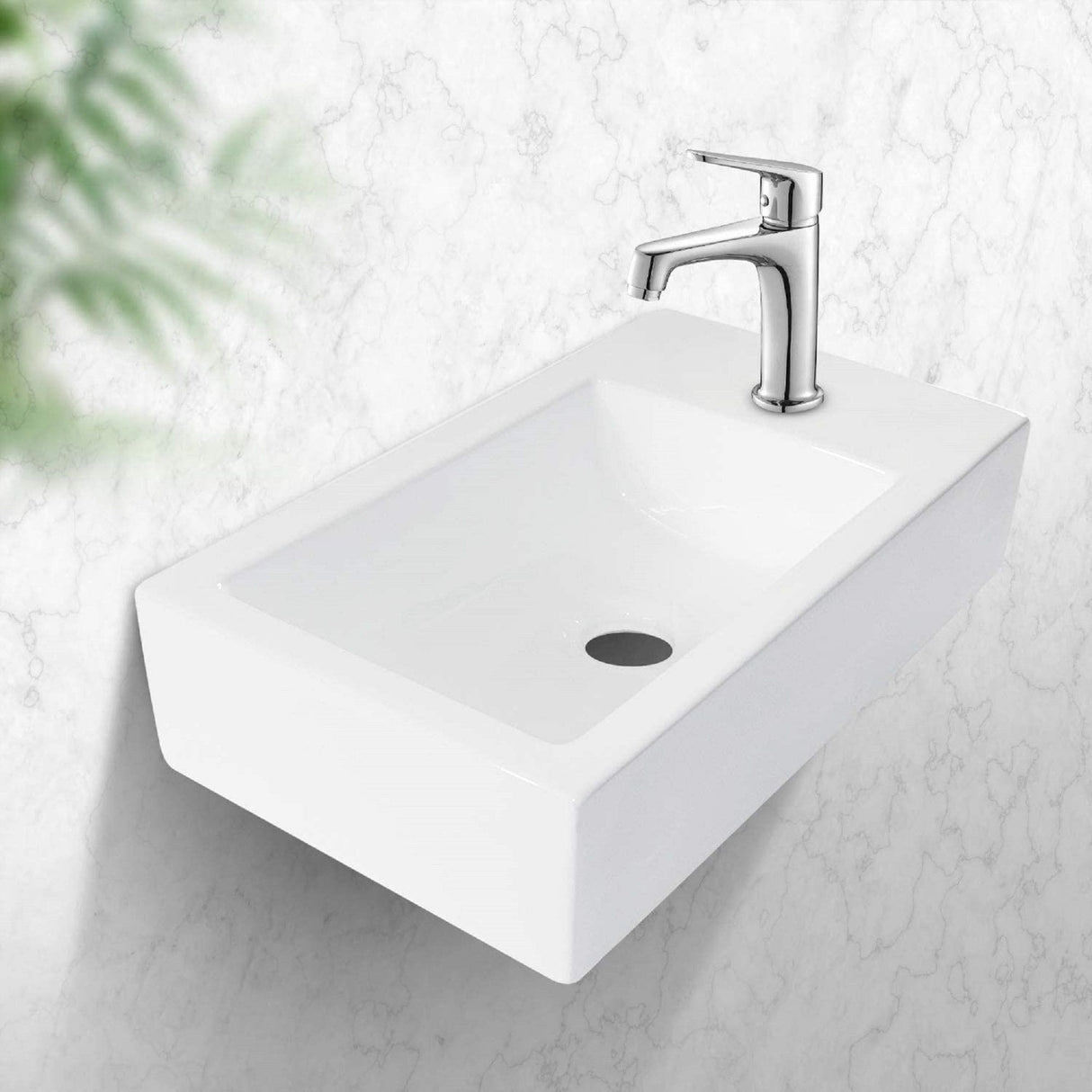 Lordear Bathroom Wall Mount Rectangle Corner Sink White Porcelain Ceramic Vessel Sink