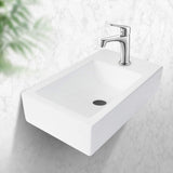 Lordear Bathroom Wall Mount Rectangle Corner Sink White Porcelain Ceramic Vessel Sink