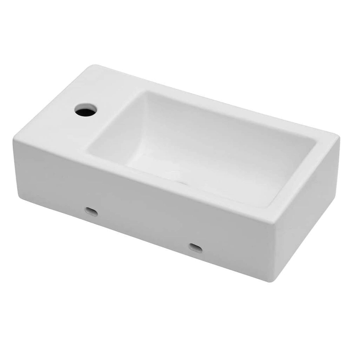 Lordear Bathroom Wall Mount Rectangle Corner Sink White Porcelain Ceramic Vessel Sink