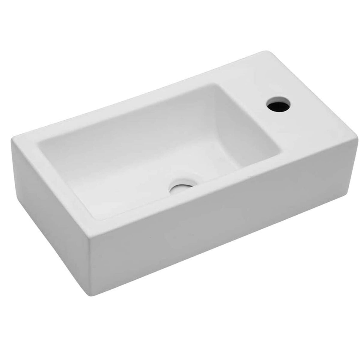 Lordear Bathroom Wall Mount Rectangle Corner Sink White Porcelain Ceramic Vessel Sink
