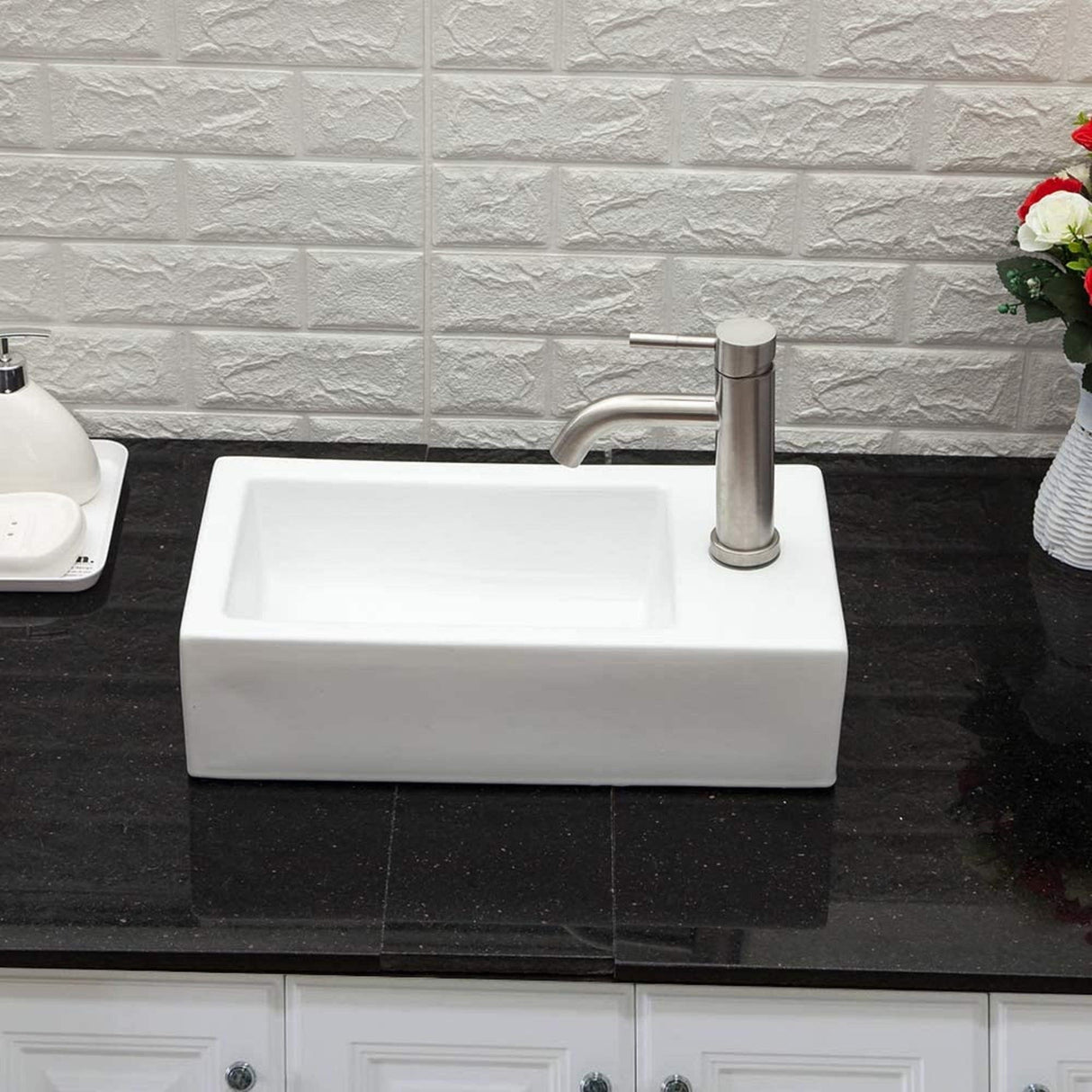 Lordear Bathroom Wall Mount Rectangle Corner Sink White Porcelain Ceramic Vessel Sink