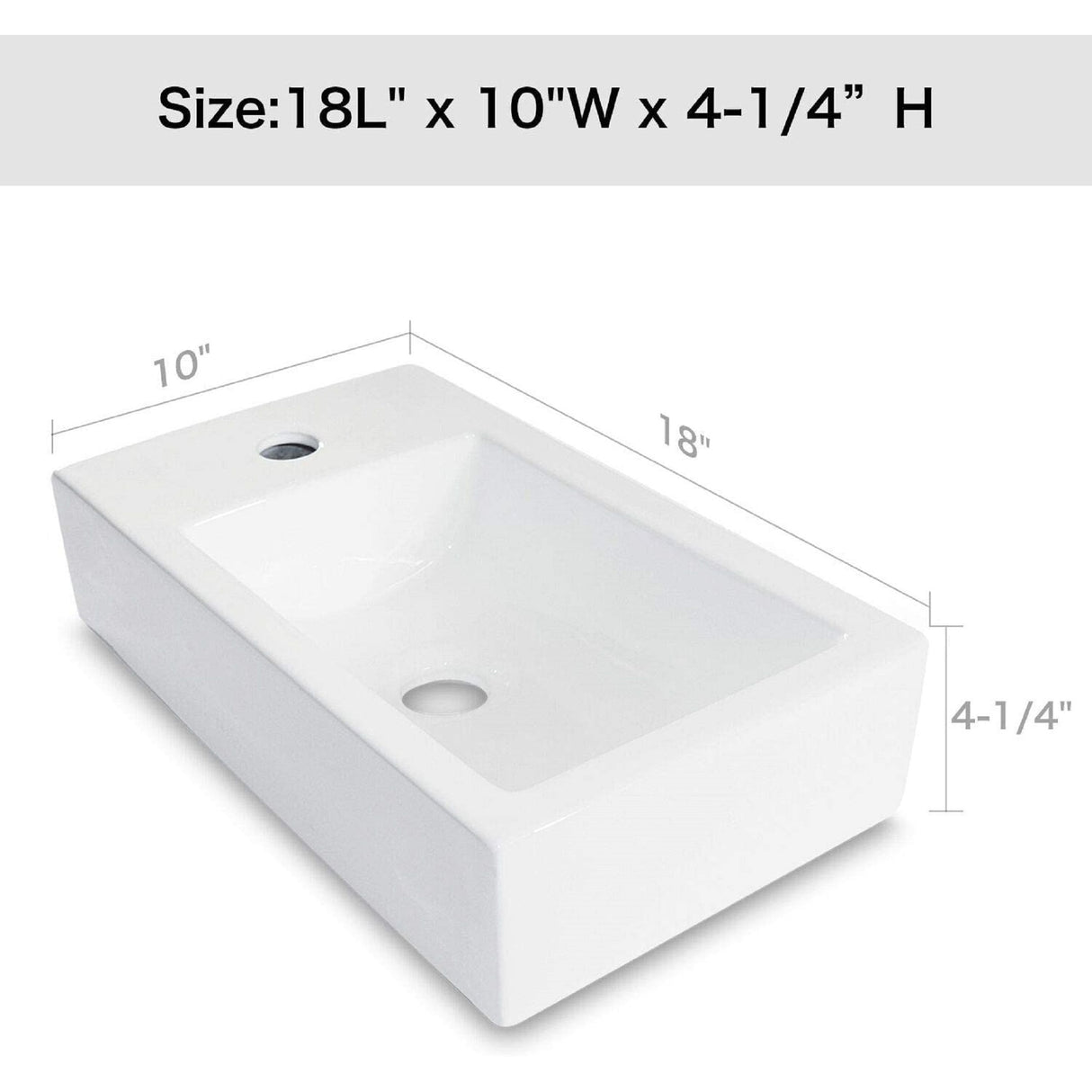 Lordear Bathroom Wall Mount Rectangle Corner Sink White Porcelain Ceramic Vessel Sink