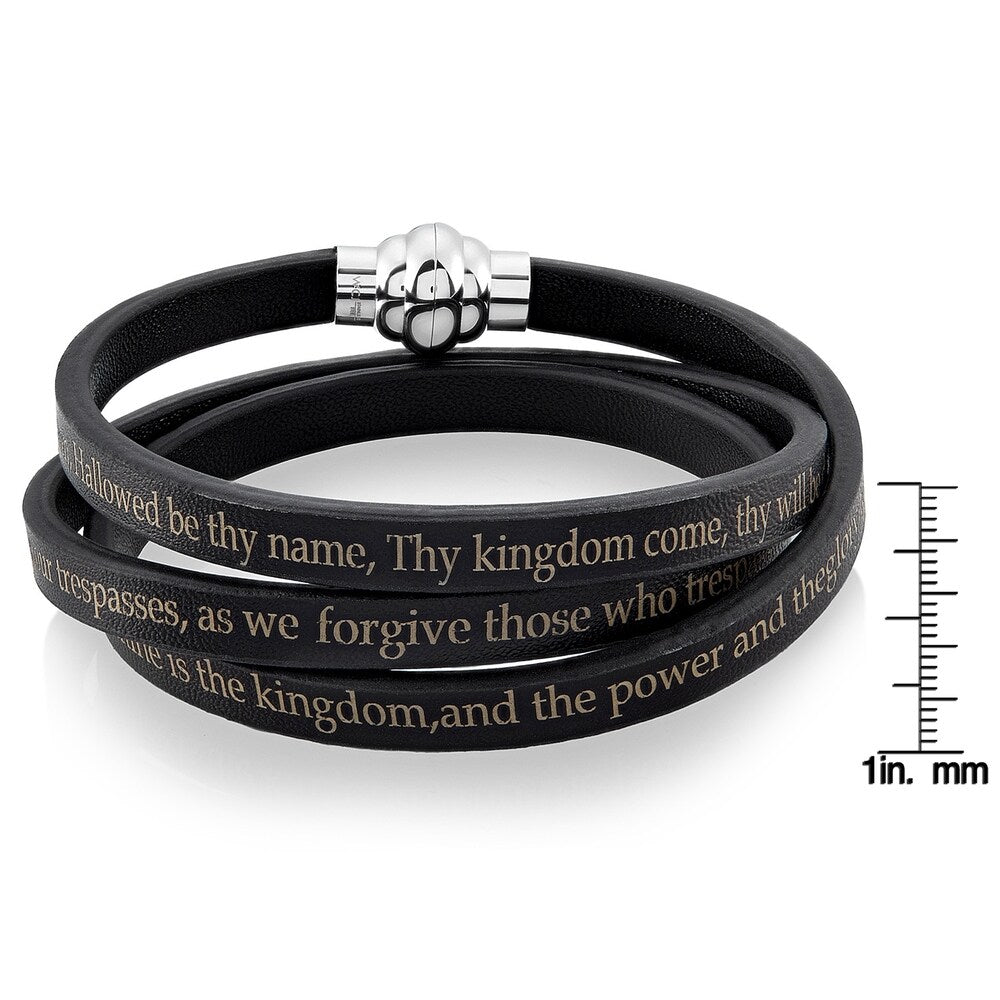 Lord's Prayer Stainless Steel Leather Wrap Bracelet (6mm)