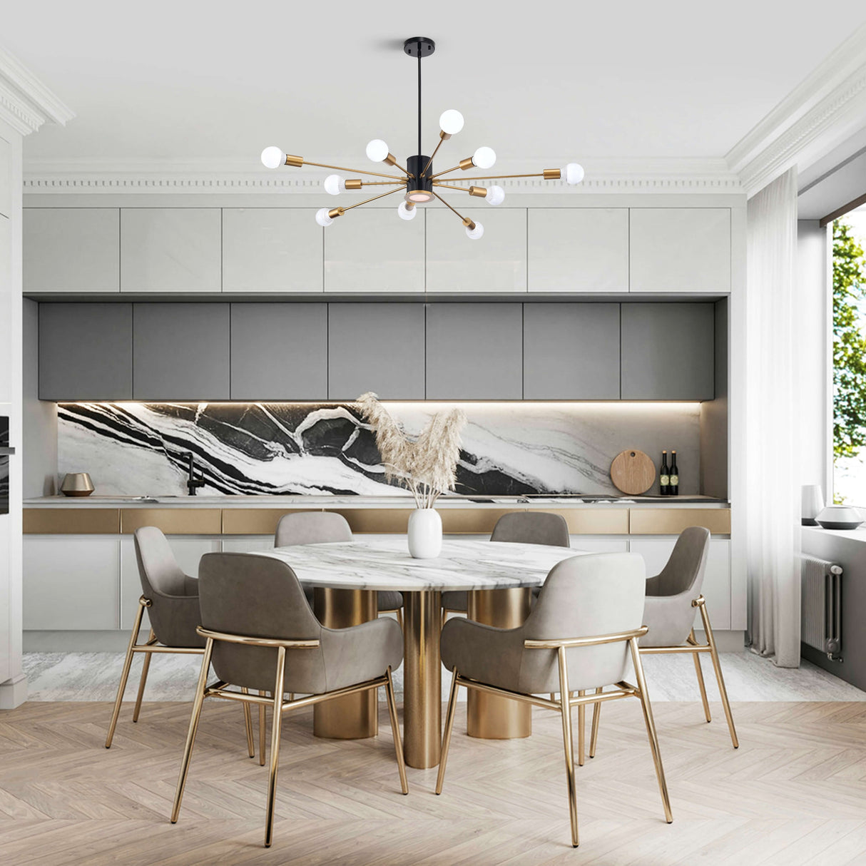 Lorena Sputnik 11-Light Chandelier in Black and Gold Finish