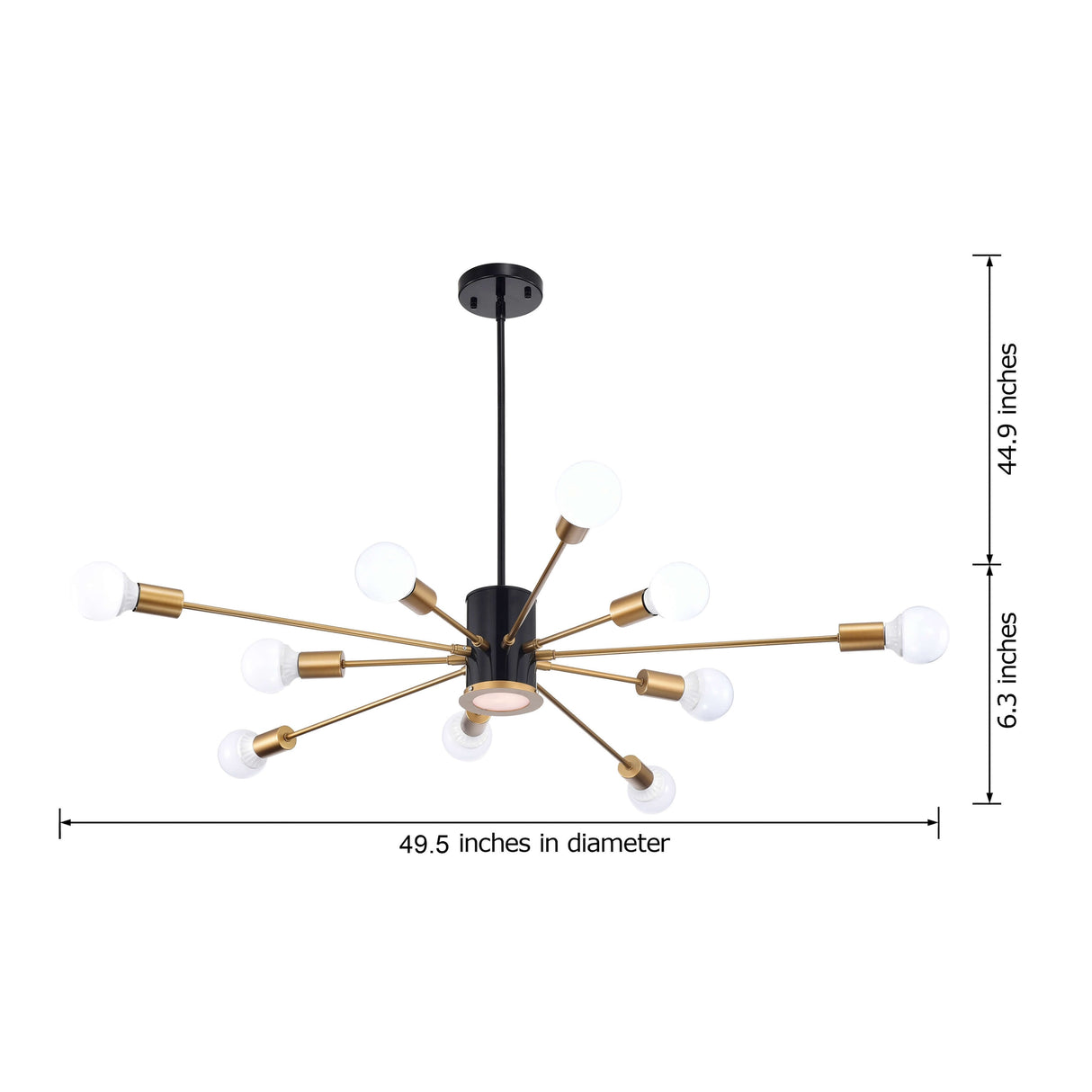 Lorena Sputnik 11-Light Chandelier in Black and Gold Finish