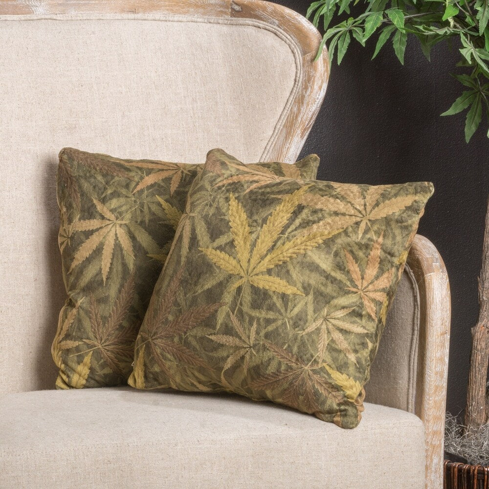 Lori Faux Suede Weed Herb Throw Pillow (Set of 2) by Christopher Knight Home