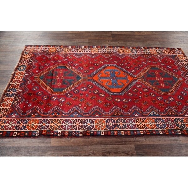 Lori Shiraz Hand Knotted Vintage Persian Area Rug Geometric Carpet - 8'0" x 5'0"