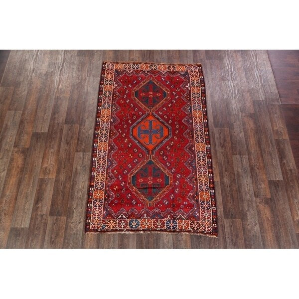 Lori Shiraz Hand Knotted Vintage Persian Area Rug Geometric Carpet - 8'0" x 5'0"