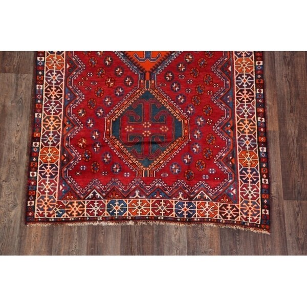 Lori Shiraz Hand Knotted Vintage Persian Area Rug Geometric Carpet - 8'0" x 5'0"