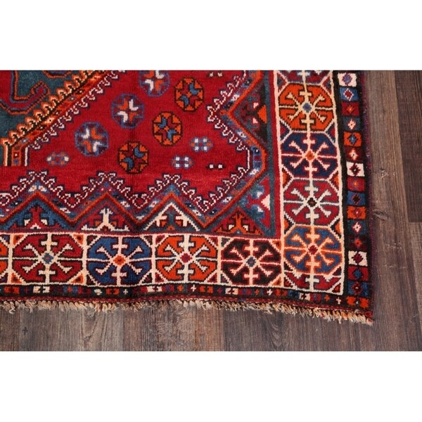 Lori Shiraz Hand Knotted Vintage Persian Area Rug Geometric Carpet - 8'0" x 5'0"