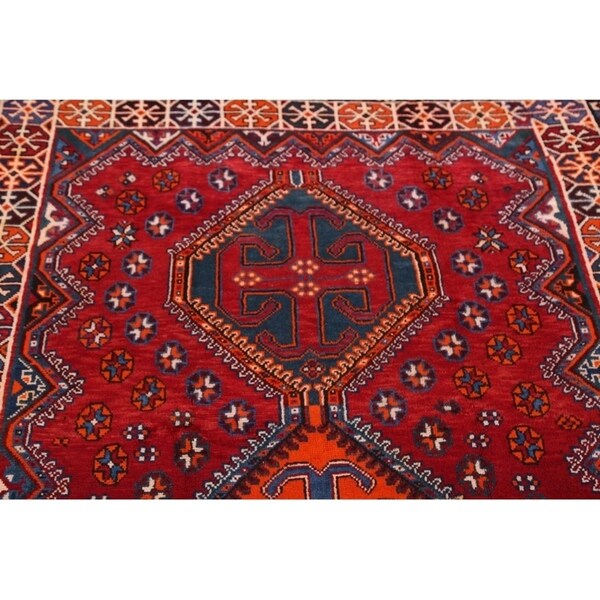 Lori Shiraz Hand Knotted Vintage Persian Area Rug Geometric Carpet - 8'0" x 5'0"