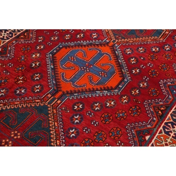 Lori Shiraz Hand Knotted Vintage Persian Area Rug Geometric Carpet - 8'0" x 5'0"