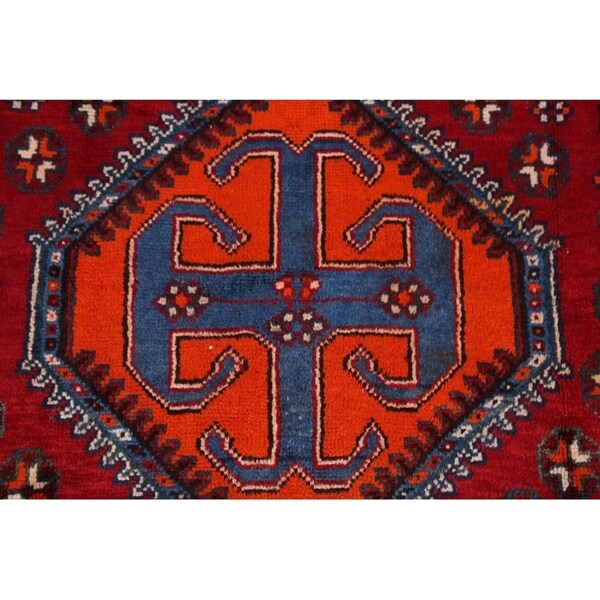 Lori Shiraz Hand Knotted Vintage Persian Area Rug Geometric Carpet - 8'0" x 5'0"