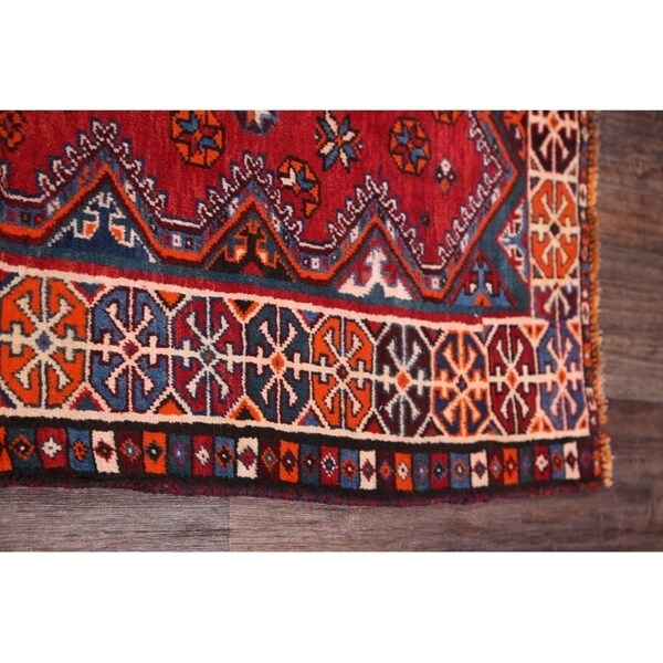 Lori Shiraz Hand Knotted Vintage Persian Area Rug Geometric Carpet - 8'0" x 5'0"