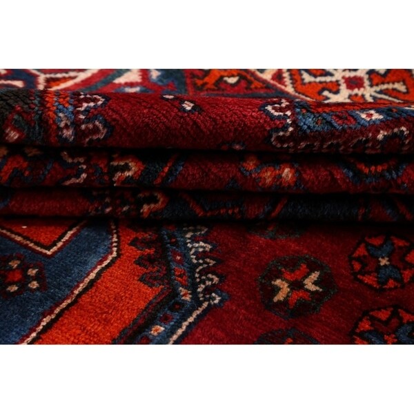 Lori Shiraz Hand Knotted Vintage Persian Area Rug Geometric Carpet - 8'0" x 5'0"
