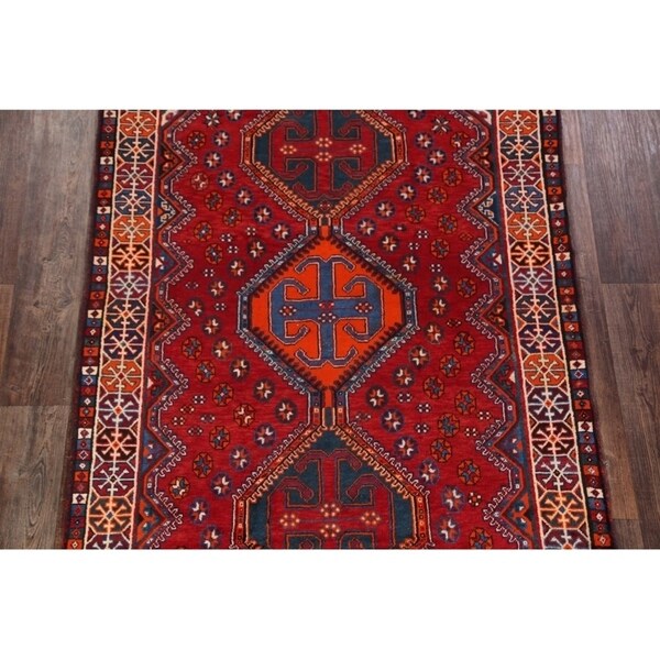 Lori Shiraz Hand Knotted Vintage Persian Area Rug Geometric Carpet - 8'0" x 5'0"