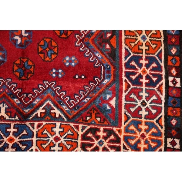 Lori Shiraz Hand Knotted Vintage Persian Area Rug Geometric Carpet - 8'0" x 5'0"