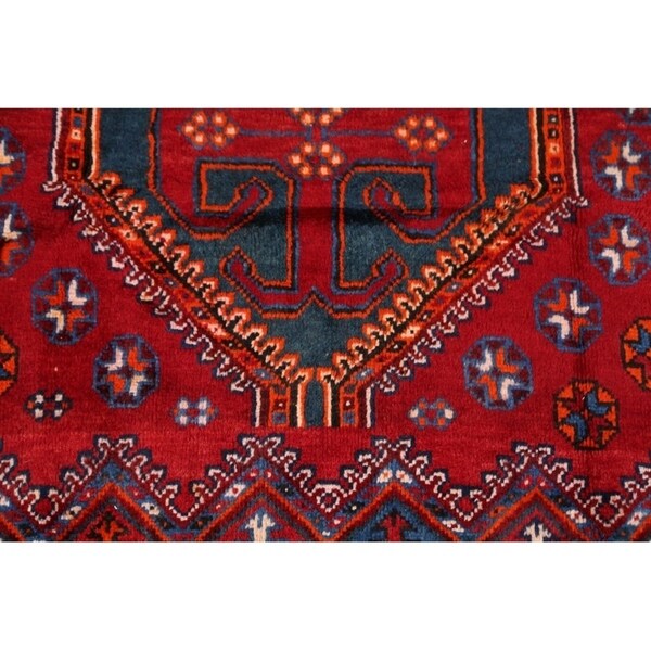 Lori Shiraz Hand Knotted Vintage Persian Area Rug Geometric Carpet - 8'0" x 5'0"